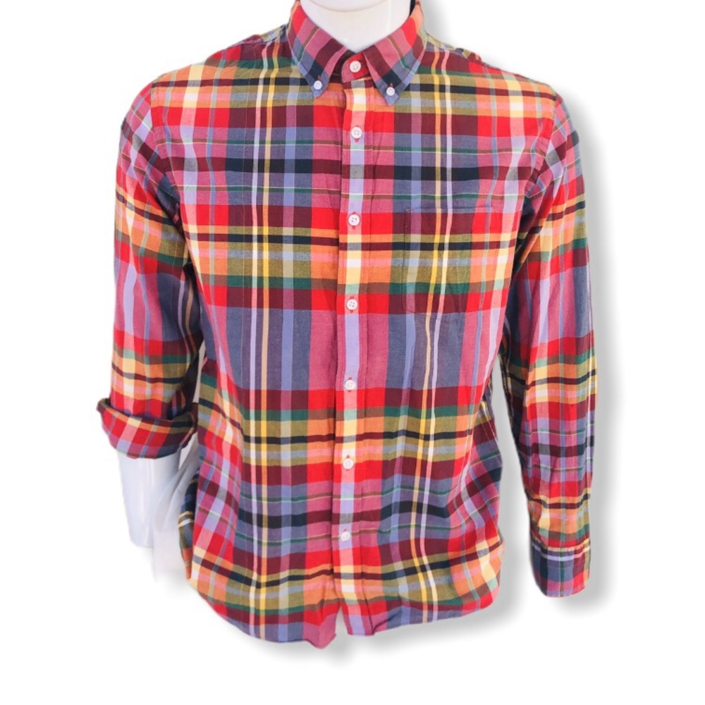 J Crew Summer Colorful Plaid Button Up Shirt Med